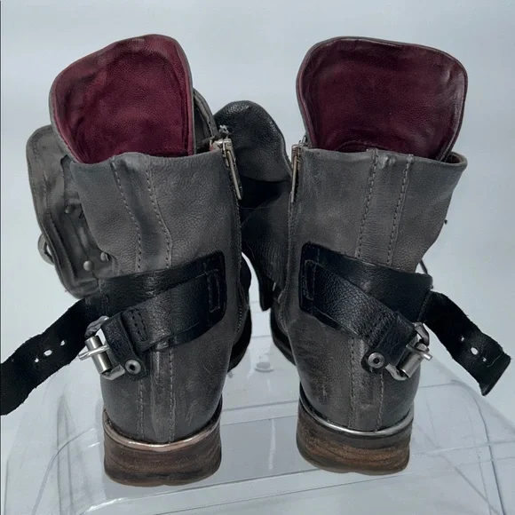 A.S.98 Leather Ankle Boots Gray Buckle Zip Made in Bosnia Size 36 - Picture 8 of 15